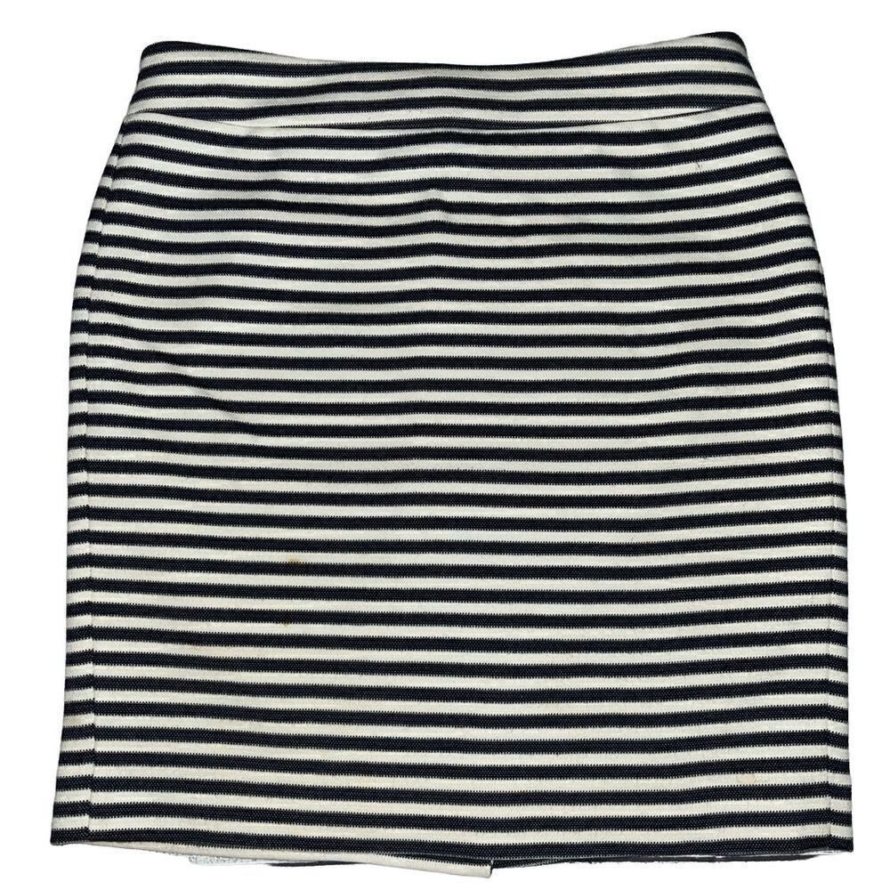 Ann Taylor Petite Navy Blue White Striped Cotton‎ Blend Pencil Skirt Size 6P